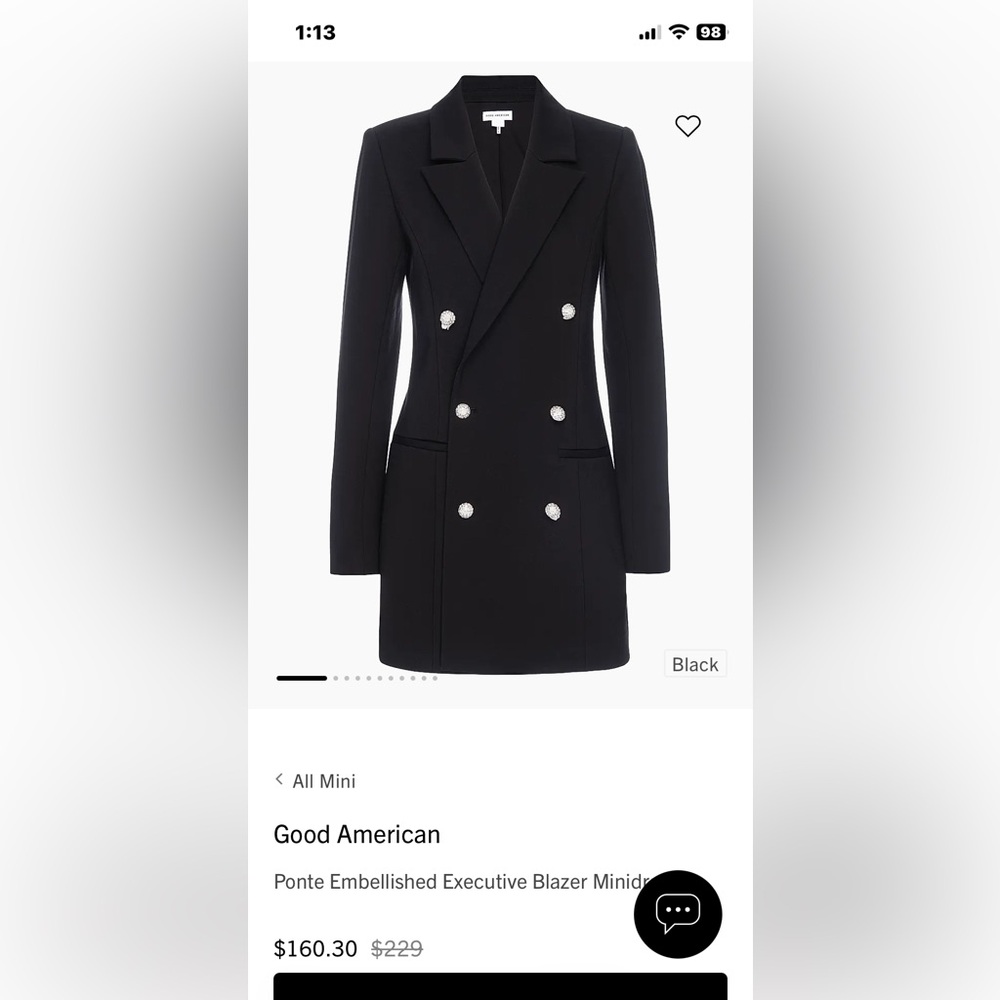 Good American Black Blazer Dress with Dimond Buttons size 20 / XL - Picture 2 of 3
